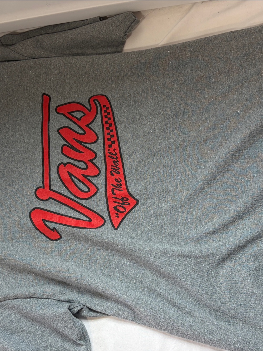 Vans Gray Short Sleeve Tee with Red Script Logo
